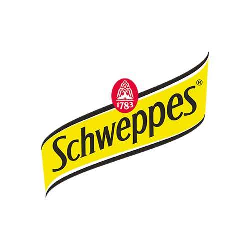 Le logo de la marque de boisson gazeuse Schweppes. Il s'agit d'une référence en conseil en communication d'Antoine Chadufau.