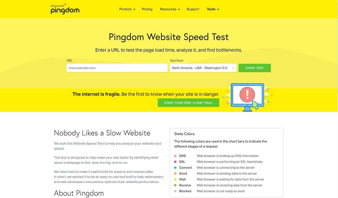 5 sites internet simples et gratuits pour mesurer la vitesse de votre site internet : Pingdom.